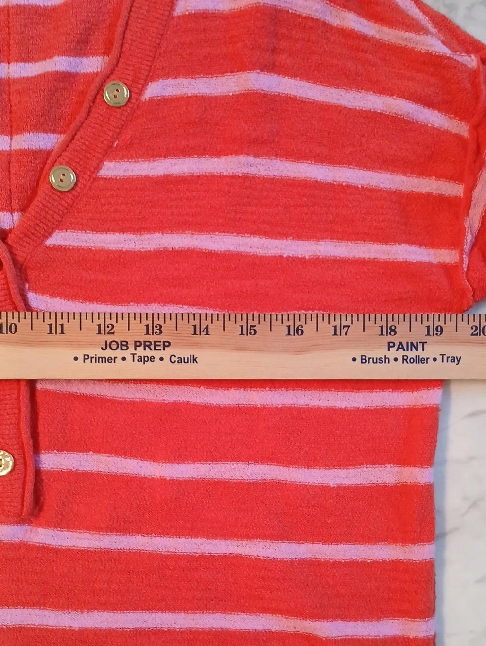 LOFT Coral & Light Pink Striped V-Neck Button Light Sweater Knit Pullover Small